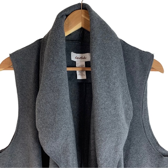 Le Moda Sela Grey Cozy Coat Fleece Vest Sleeveless Waterfall Cardigan One-Size - Picture 5 of 11